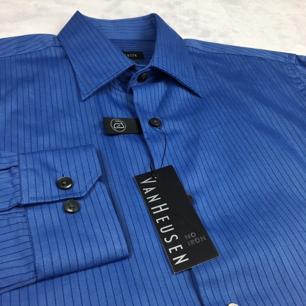Van Heusen Dress Shirt Men's Small/Petite 14-14.5 Blue‎ Pinstripe No Iron NWT! - Picture 6 of 11